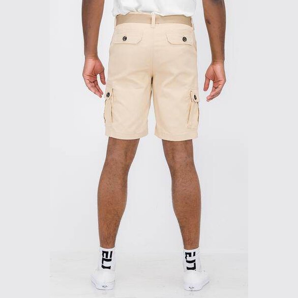 WEIV Men's Beige Vacation Style Cargo Shorts with Side Pockets for Comfort and Utility