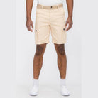 Men's vacation style cargo shorts in beige with side pockets and a comfortable fit