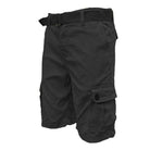 WEIV Men's Vacation Style Cargo Shorts in Black with Multiple Pockets and Adjustable Belt