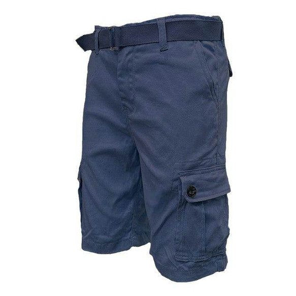 WEIV Men's Vacation Style Cargo Shorts in Navy with Belt and Side Pockets