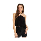 Emory Park Women's Black Pleated Vacation Style Crop Tops with Halter Neck Design