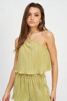 Emory Park Women's Vacation Style Crop Tops in Light Green Pleated Design for Summer Outfits