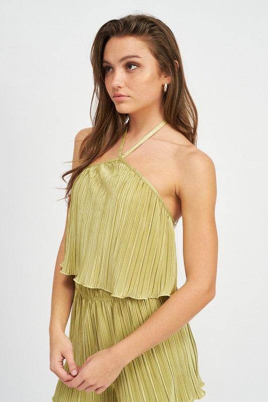 Emory Park Women's Cropped Top in Olive Green, perfect for vacation style crop tops with pleated design