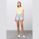 Insane Gene vacation style denim shorts in light wash with frayed hem for summer outfits