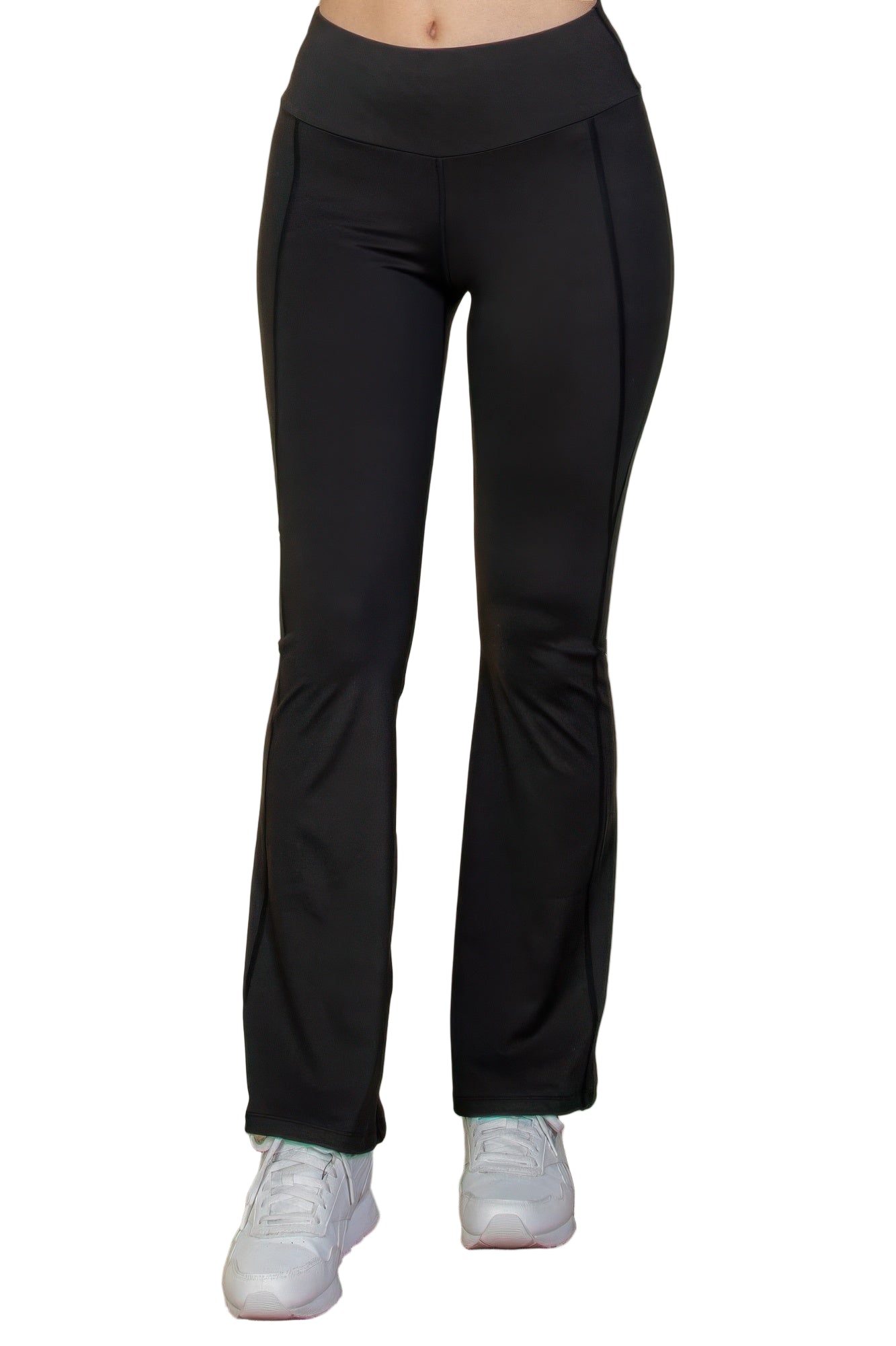 VacationGrabs women's black vacation style flare leg trousers with high waist and slim fit