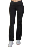 VacationGrabs women's black vacation style flare leg trousers with high waist and slim fit