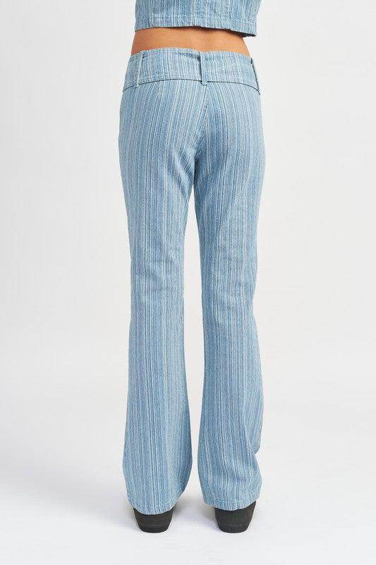Emory Park women's vacation style flared jeans in light blue with a stylish striped design