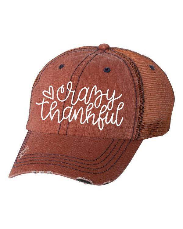 Ocean and 7th Women's Vacation Style Hat in Rust with 'Crazy Thankful' Text Embroidery