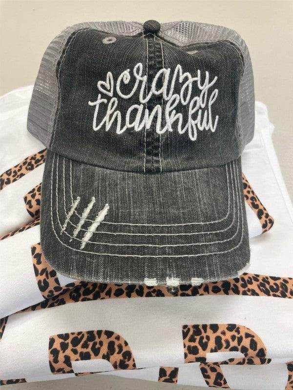 Ocean and 7th Women's Vacation Style Hat in Gray with 'Crazy Thankful' Embroidery