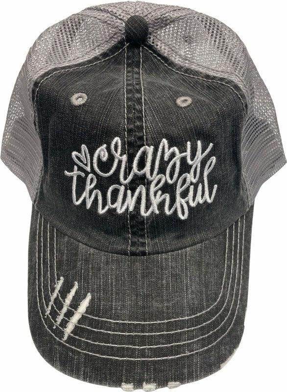 Ocean and 7th Women's Black Vacation Style Hat with 'Crazy Thankful' Text Design