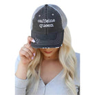 Women's vacation style hats by Ocean and 7th featuring a distressed caffeine queen design