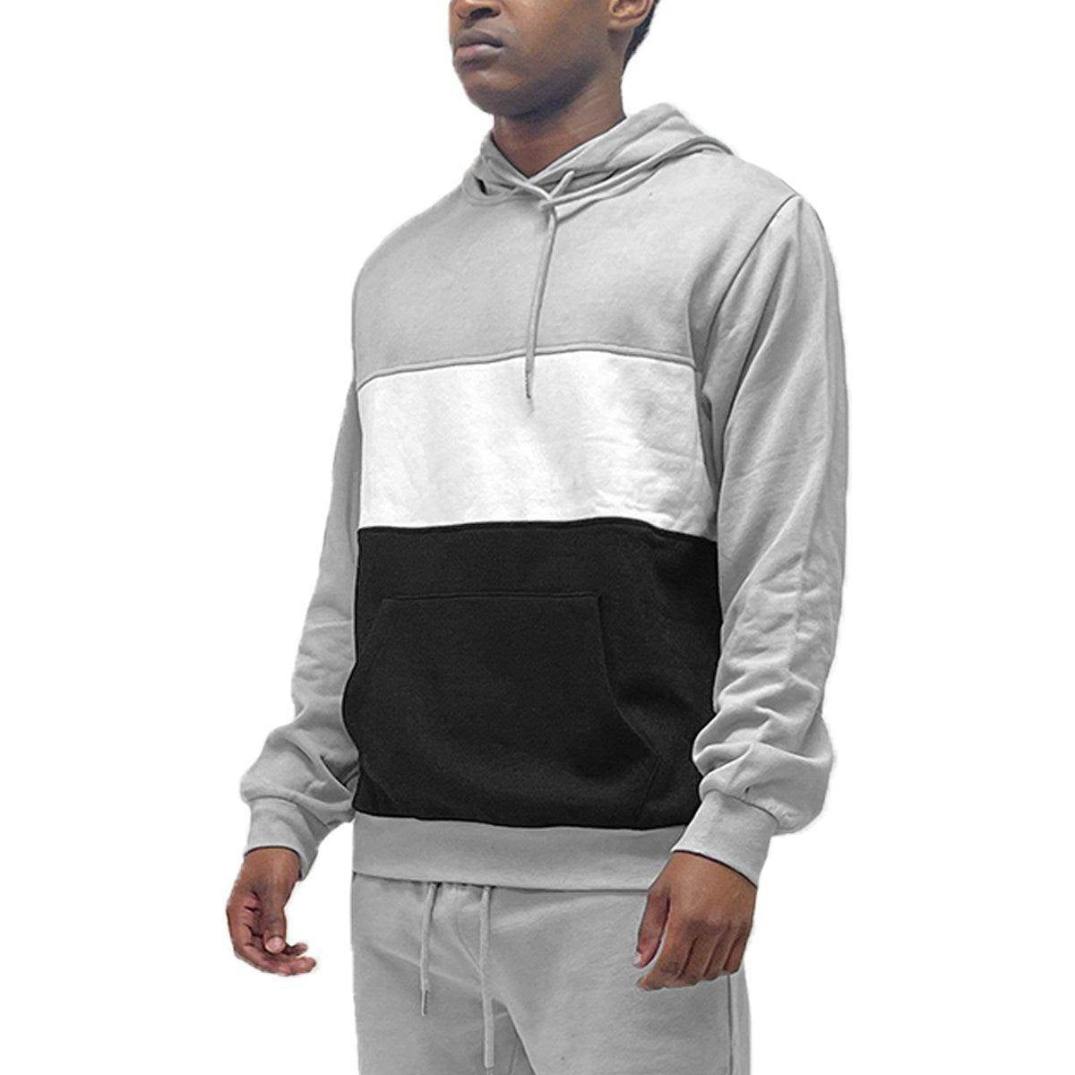 Men's Vacation Style Hoodies in Gray and Black Colorblock Design with Front Pocket