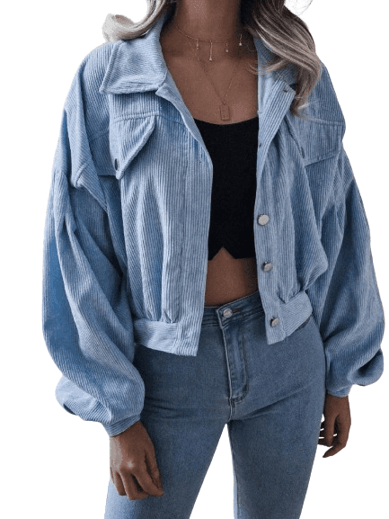 Trendsi women's vacation style jacket in light blue with oversized fit and button details
