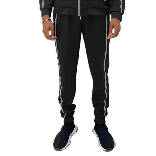 Men's WEIV vacation style joggers in black with side stripes for comfortable wear