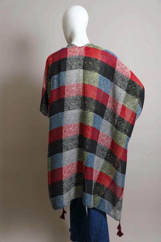Leto Accessories vacation style kimono in multicolored check pattern, perfect for layering on casual outings