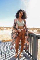 Stylish women's vacation style kimono in pink and gray patterns for a trendy summer look