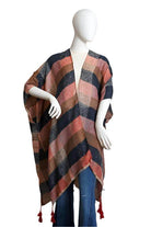 Leto Accessories Vacation Style Kimono in a Colorful Checkered Pattern with Fringe Details