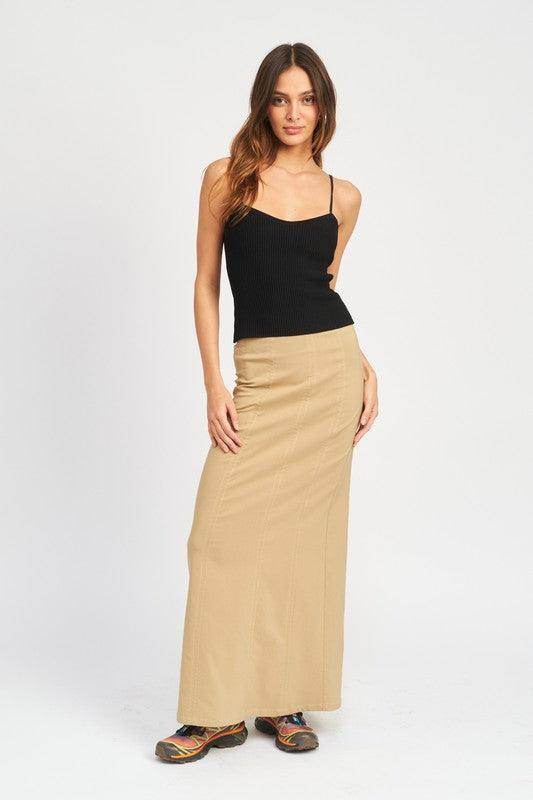 Emory Park women's vacation style long skirt in beige, perfect for summer outings and travel