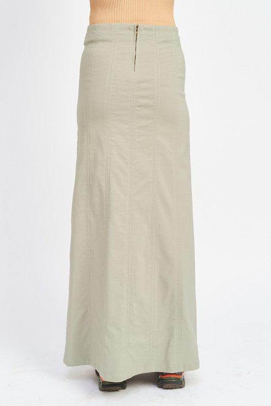 Emory Park women's vacation style long skirt in light green with a sleek design and back zipper