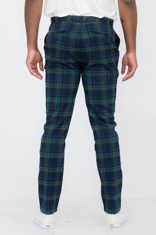 WEIV Men's Pants in Blue and Green Plaid, perfect for vacation style menswear