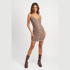 Emory Park women's vacation style mini dress in brown with fitted design and ribbed details