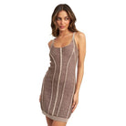 Emory Park women's vacation style mini dress in brown with a sleek fit and striped design