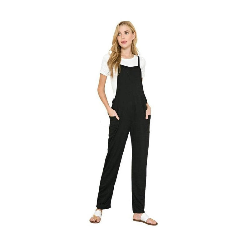 Black vacation style overalls from Orange Farm Clothing, stylish and comfortable for warm weather outings