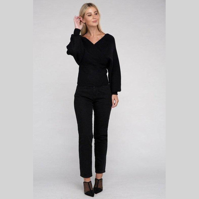 ZENANA vacation style pullover sweater in black, perfect for casual and elegant outfits