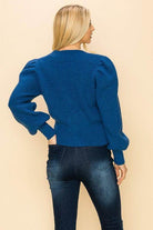 Andante USA Blue Women's Vacation Style Sweater with Puff Sleeves and Fitted Cuffs