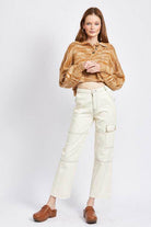 Emory Park Women's Vacation Style Sweater in Orange with Cropped Design and Long Sleeves