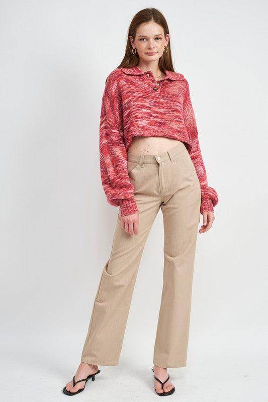 Emory Park Women's vacation style sweater in red with a collar and relaxed fit for casual looks