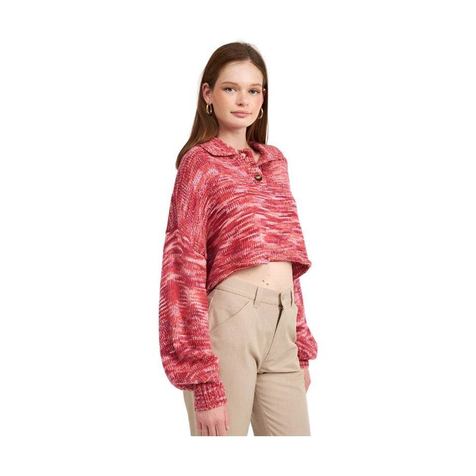 Emory Park women's vacation style sweater in pink with oversized sleeves and a button detail