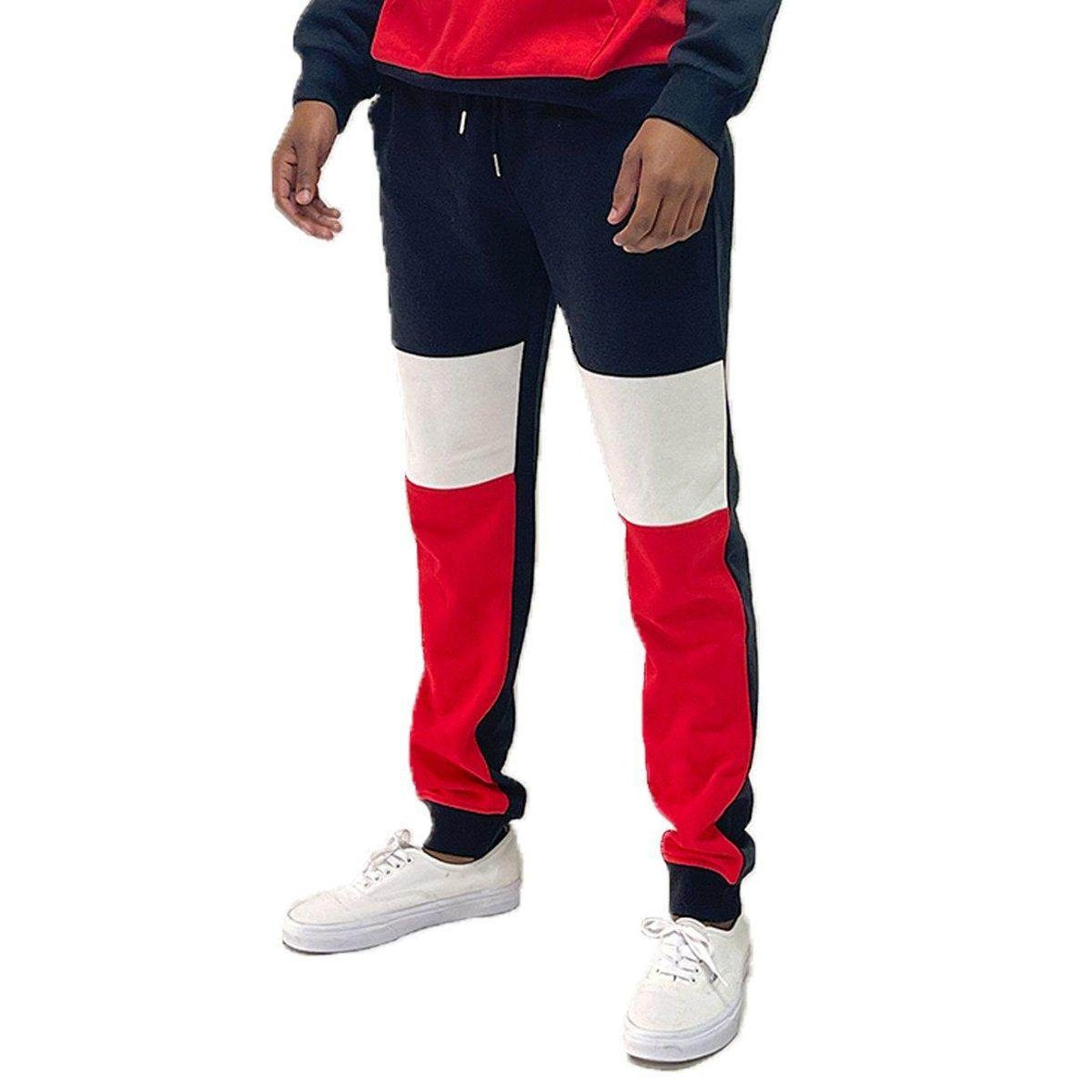 Men's joggers by VacationGrabs in red, black, and white, perfect for vacation style sweatpants