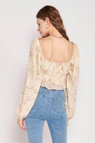 Emory Park Women's Beige Vacation Style Tops with Puff Sleeve and Back Detail for Casual Days