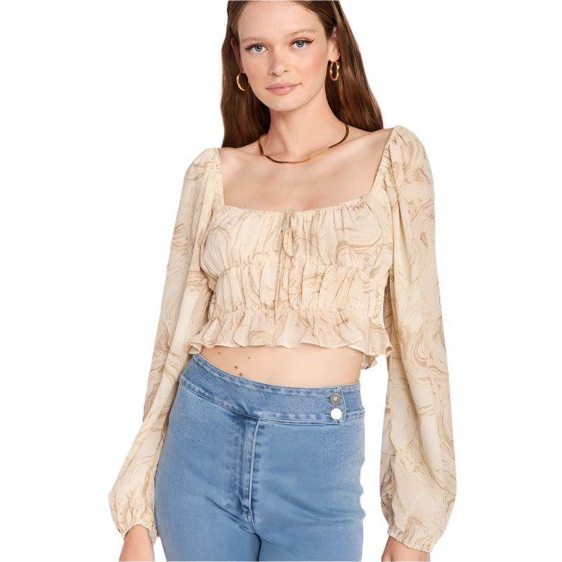 Emory Park Women's Cropped Blouse in Light Beige, perfect for vacation style tops and casual outings