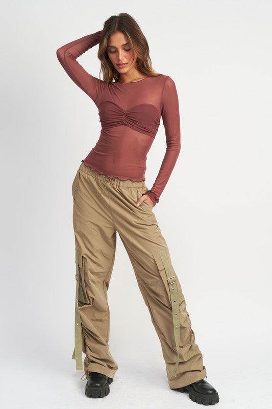 Emory Park Women's Sheer Top in Burgundy, a stylish choice for vacation style tops
