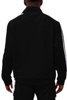 Men's WEIV vacation style track jacket in black with contrasting white stripes on sleeves