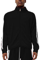 Men's WEIV vacation style track jacket in black with white stripes for a sporty look