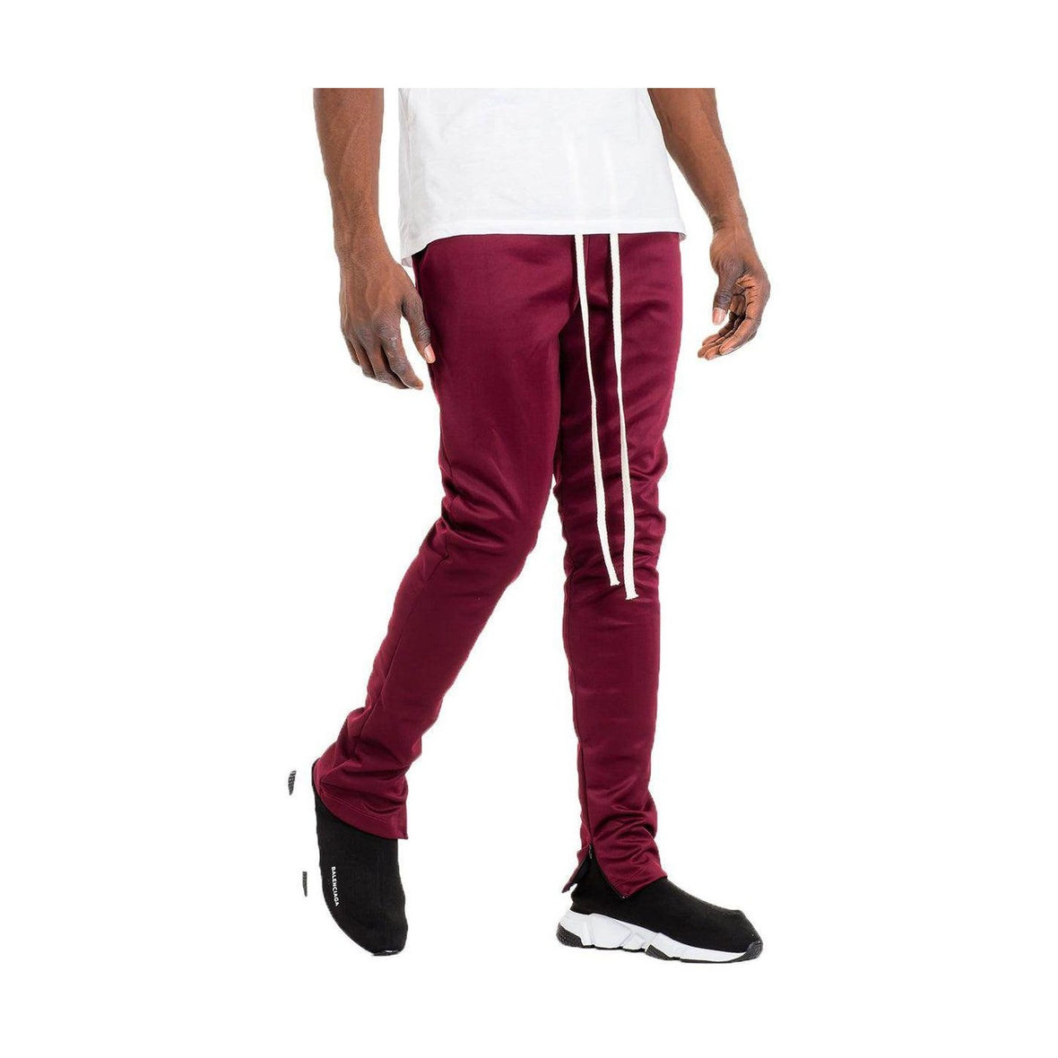 Men's Burgundy Vacation Style Track Pants with Elastic Waist and Drawstring for Comfort and Style