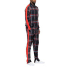 WEIV Men's 2PC Track Set in Black and Red Plaid for a stylish vacation style track set