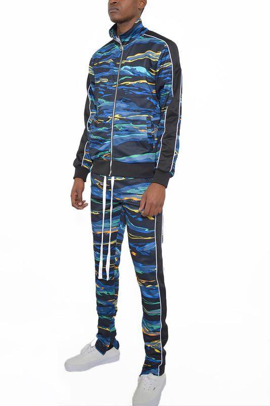 WEIV Men's 2PC Track Set in Colorful Pattern, Ideal for Vacation Style Track Suit