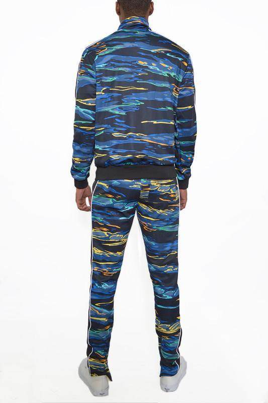 Men's 2PC Track Set in Colorful Waves Pattern, Perfect for a vacation style track suit