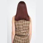 Emory Park Women's Vacation Style Vest in Brown Plaid with Button Closure at Back