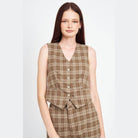 Emory Park Women's Vacation Style Vest in Brown Plaid with Button Front and Sleeveless Design