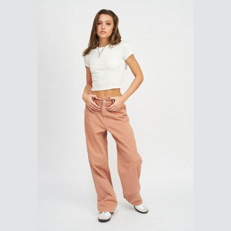 Emory Park vacation style wide pants in soft peach color, perfect for casual outings
