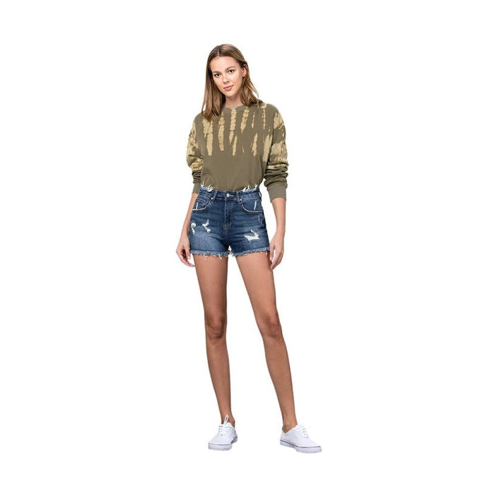Denim Lab USA vacation style women's shorts in distressed denim, perfect for casual summer outfits