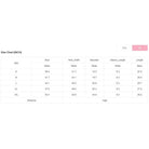 YNIQUE size chart for women's shirts showing measurements for bust, hem width, shoulder, sleeve length, and shirt length in inches