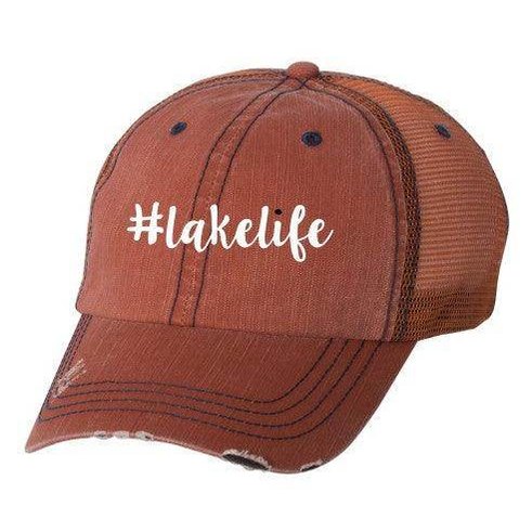 Ocean and 7th vacation trucker cap in rust with #lakelife text for summer outings