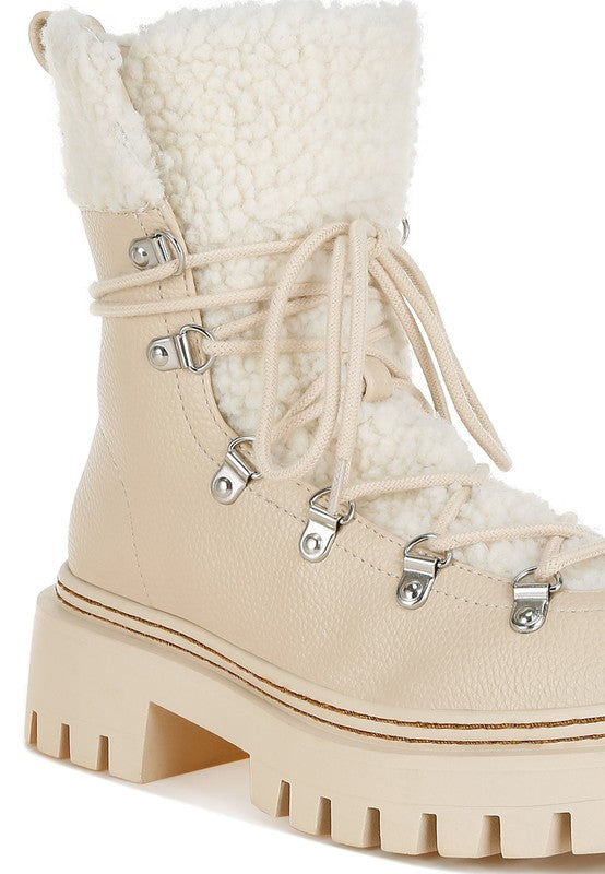 Rag Company Women's Ankle Boots in Cream with Sherpa Lining, perfect vacation worthy footwear