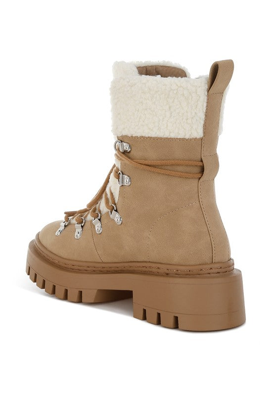 Rag Company Women's Ankle Boots in Beige, perfect vacation worthy footwear with faux shearling lining